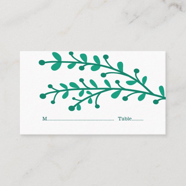 Green Simple Foliage Wedding Place Cards (Front)