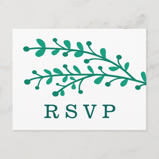 Green Simple Foliage Wedding RSVP Invitation Postcard (Front)