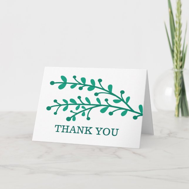 Green Simple Foliage Wedding Thank You Card (Front)