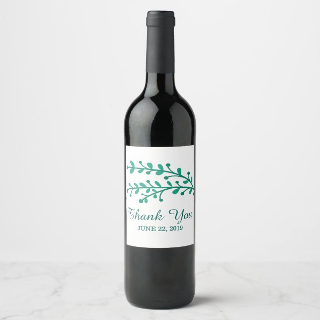 Green Simple Foliage Wedding Wine Label (Front)