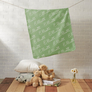 Green Simple Gender Neutral Personalized Name Baby Blanket