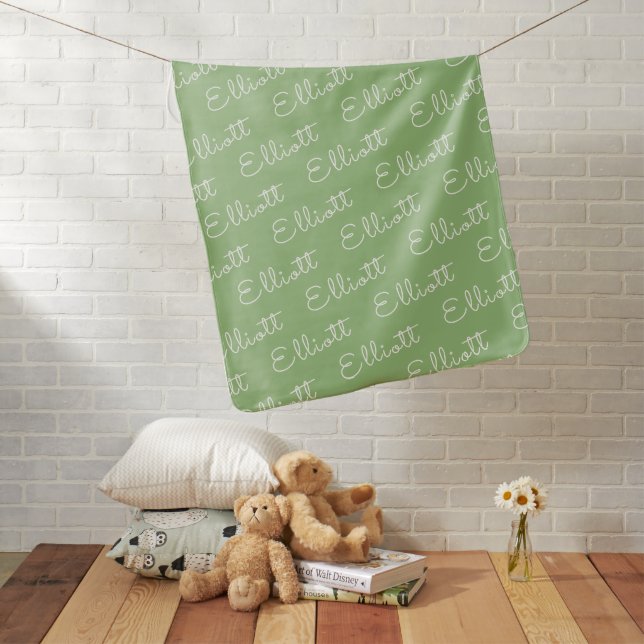 Green Simple Gender Neutral Personalized Name Baby Blanket (In Situ)