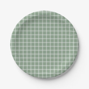 Green Simple Gingham Gender Neutral Baby Shower Paper Plates