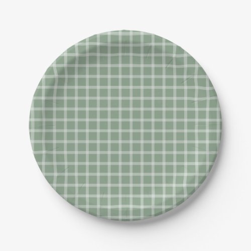 Green Simple Gingham Gender Neutral Baby Shower Paper Plates