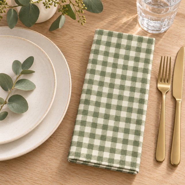 Green Simple Gingham Pattern Dinner Cloth Napkin (A classic green checkered napkin for casual meals and elegant gatherings.)
