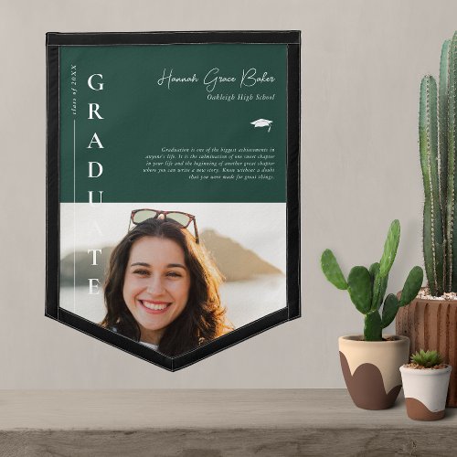 Green  Simple Graduation Photo  Quote Pennant