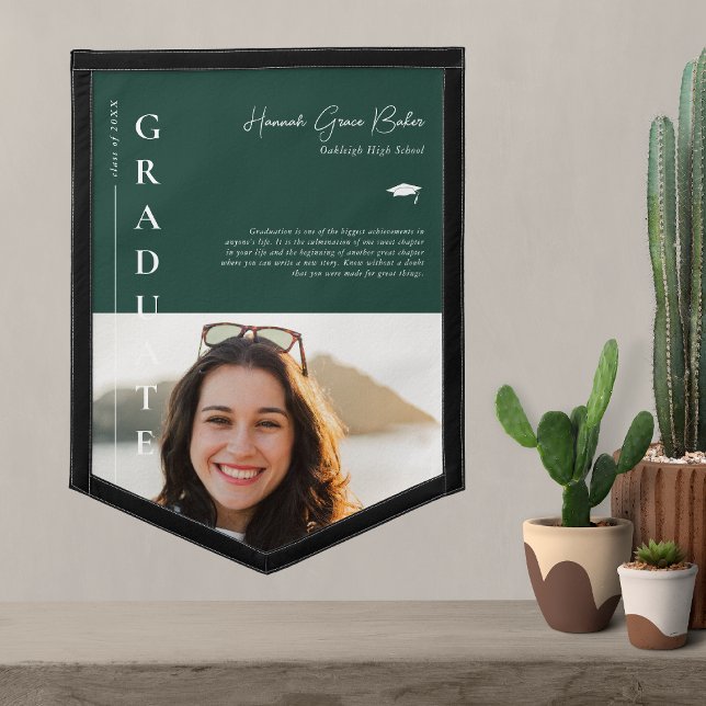 Green | Simple Graduation Photo & Quote Pennant (Creator Uploaded)