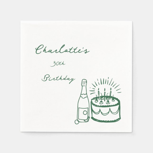 GREEN simple Hand Drawn 30th Birthday  Napkins (Front)
