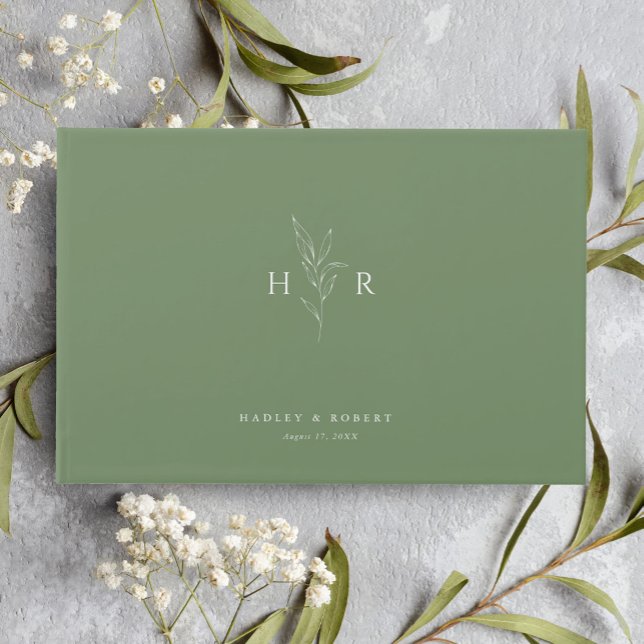 Green Simple Minimal Monogram Botanical Wedding Guest Book (Creator Uploaded)