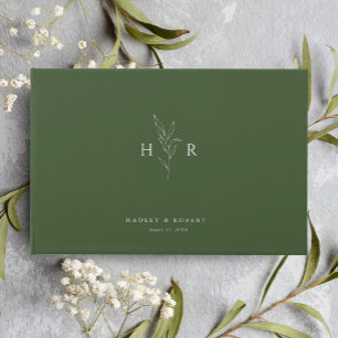 Green Simple Minimal Monogram Botanical Wedding Guest Book