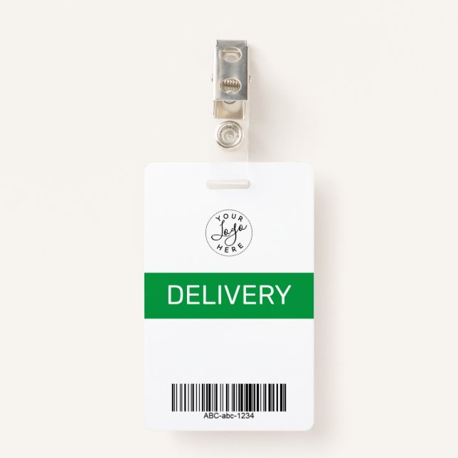 Green Simple Minimalist Delivery Pass ID  Badge (Front with Clip)