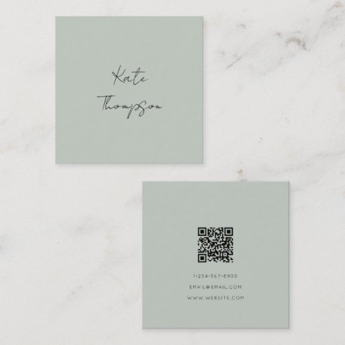 Green Simple Minimalist QR Code Script Signature Square Business Card