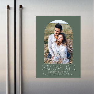 Green   Simple Modern Arch Photo Save the Date Magnetic Invitation