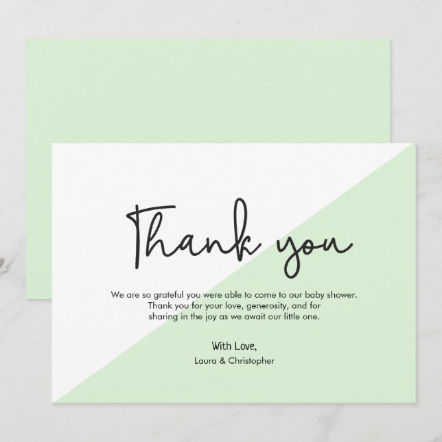 Green Simple Modern Baby Shower Thank You Invitation (Front/Back)