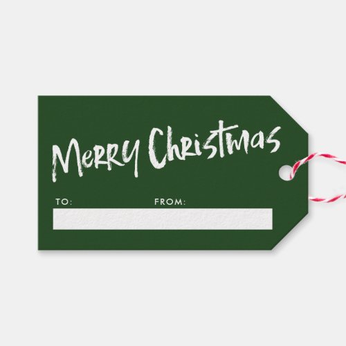 Green Simple Modern Lettering Merry Christmas  Gift Tags