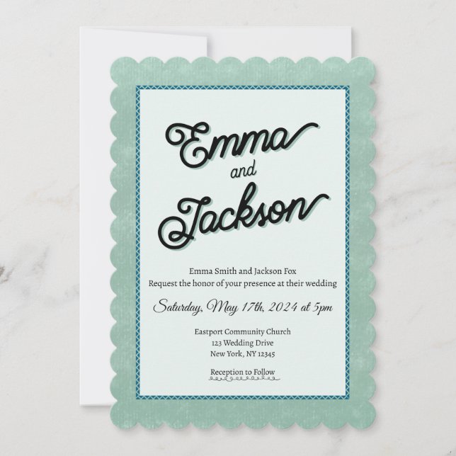 Green, Simple, Modern Wedding Invitation (Front)