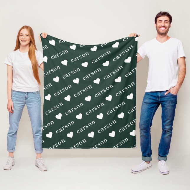  Green Simple Personalized Repeating Name Fleece Blanket (In Situ)
