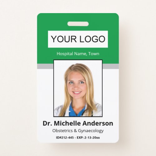 Green Simple Professional Employee Custom Photo Badge
