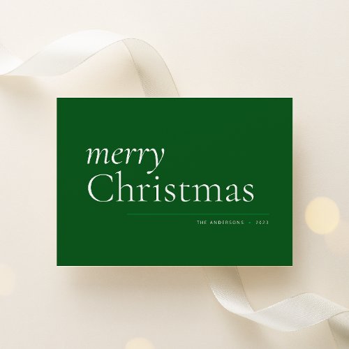 Green Simple Serif Merry Christmas Holiday Card