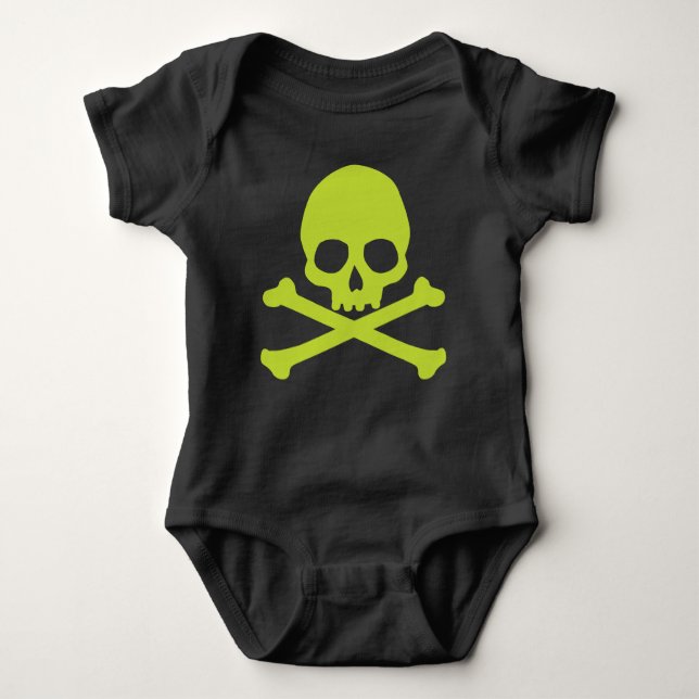 Green Simple Skull and Crossbones Baby Bodysuit (Front)