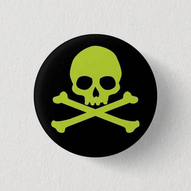 Green Simple Skull and Crossbones Button (Front)