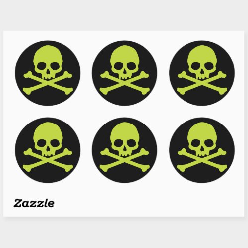 Green Simple Skull and Crossbones Classic Round Sticker