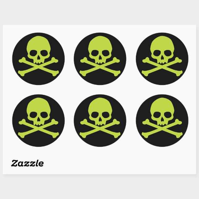 Green Simple Skull and Crossbones Classic Round Sticker (Sheet)