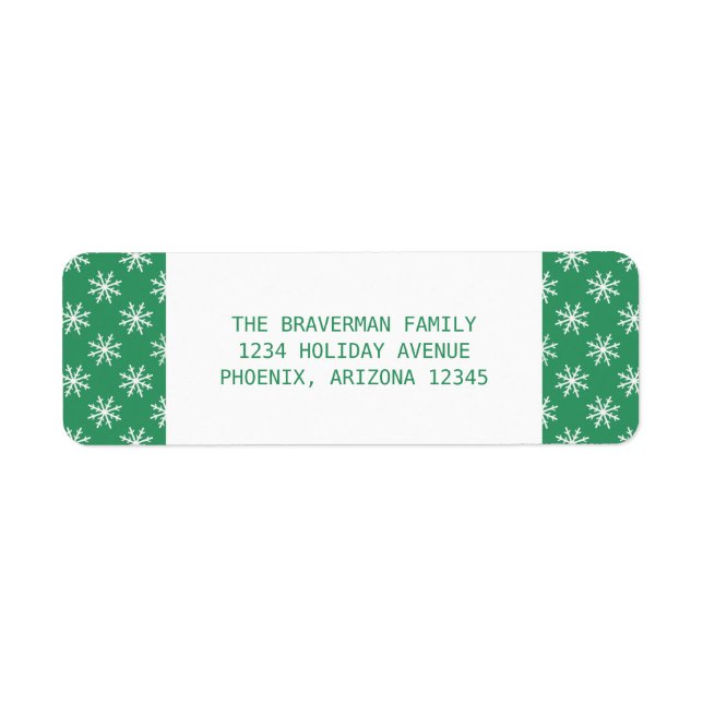 Green Simple Snowflake Holiday Address Labels (Front)