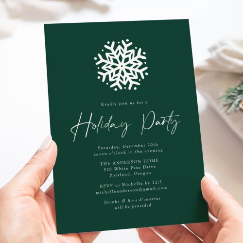 Green Simple Snowflake Holiday Party Invitation