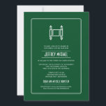 Green Simple Torah Bar Mitzvah Invitation<br><div class="desc">A graphic image of a Torah makes a striking image on this unique Bar Mitzvah invitation. A deep green background offsets a rounded rectangular panel holding customized invitation text. The reverse highlights the Bar Mitzvah's boy's name, date of the event and extra text which can be customized or deleted entirely....</div>