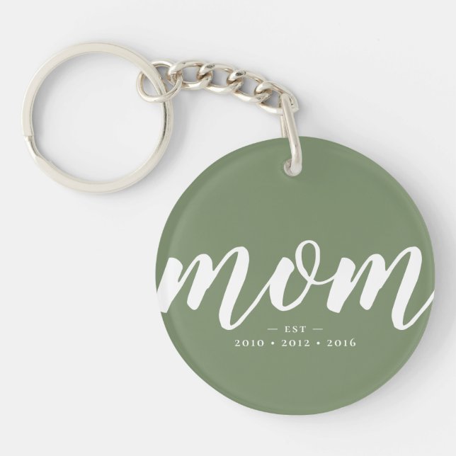 Green | Simple Typography Mom EST. Photo Keychain (Front)