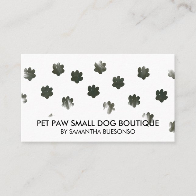 Green simple watercolor dog cat paws business card (Front)