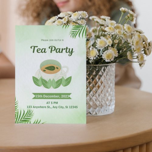 Green Simple Watercolor Tea Party Invitation