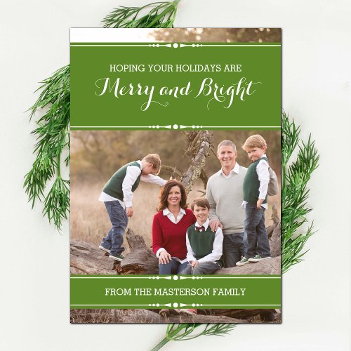 Green Simply Chic Holiday Photo Flat Card