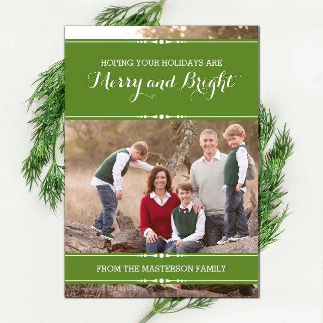 Green Simply Chic Holiday Photo Flat Card (Green Simply Chic Holiday Photo Card)