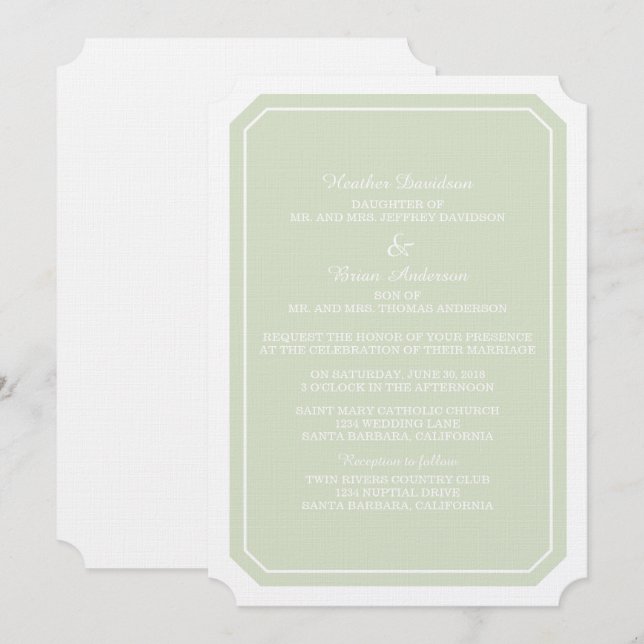 Green Simply Elegant Wedding Invite (Front/Back)
