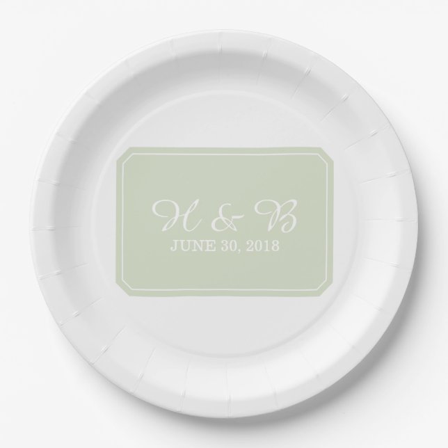 Green Simply Elegant Wedding Paper Plates (Front)