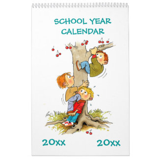 Green Single Page School Year Calendar Kids