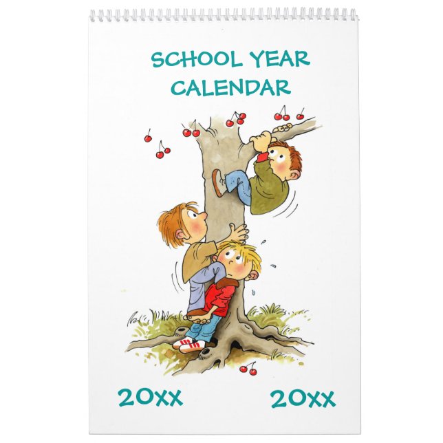 Green Single Page School Year Calendar Kids (Cover)
