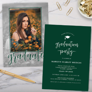Green Single Photo Script Graduation Invitation
