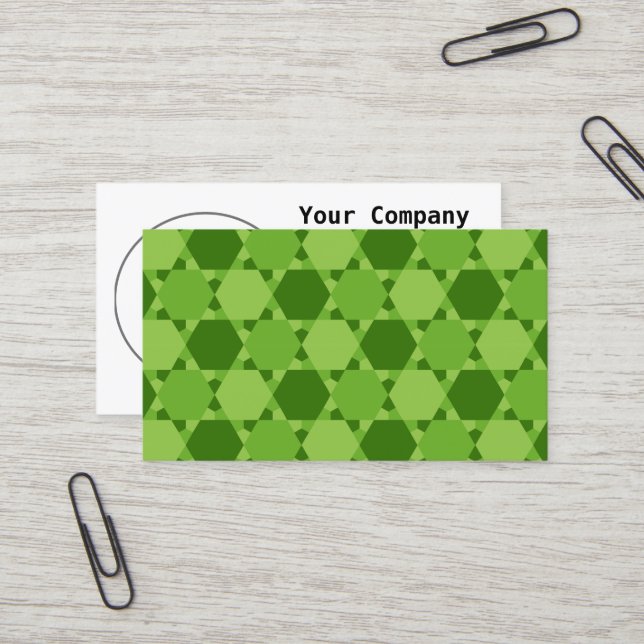 Green Six Pointed Star Optical Illusion Pattern Business Card (Front/Back In Situ)