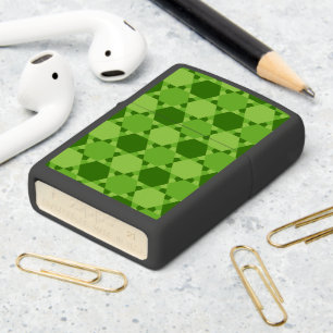 Green Six Pointed Star Optical Illusion Pattern Zippo Lighter