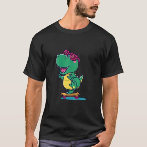 Green Skateboard Rex Dinosaur  T_Shirt