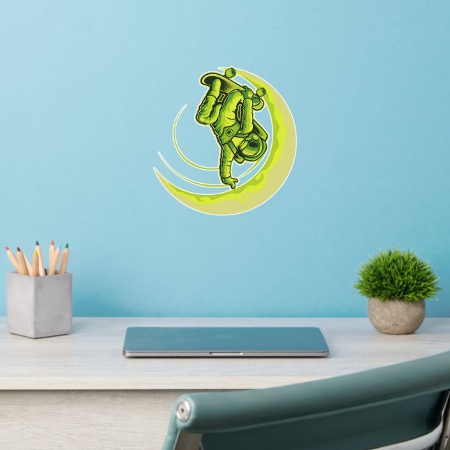 Green Skating on the Moon Skateboard Astronaut Wall Decal (Home Office 2)