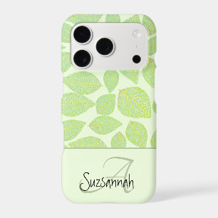 Green Skeleton Leaf Pattern on Pastel Green iPhone 17 Pro Case