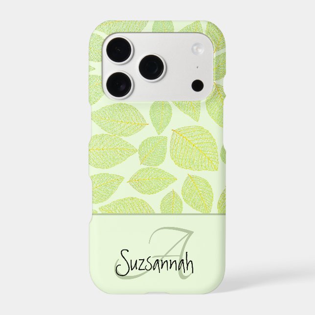 Green Skeleton Leaf Pattern on Pastel Green iPhone Case (Back)