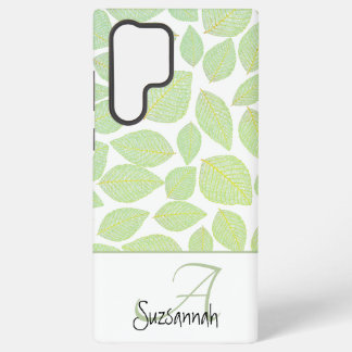 Green Skeleton Leaf Pattern on White Samsung Galaxy S22 Ultra Case
