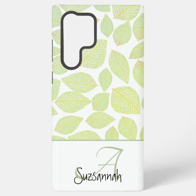 Green Skeleton Leaf Pattern on White Samsung Galaxy Case (Back)