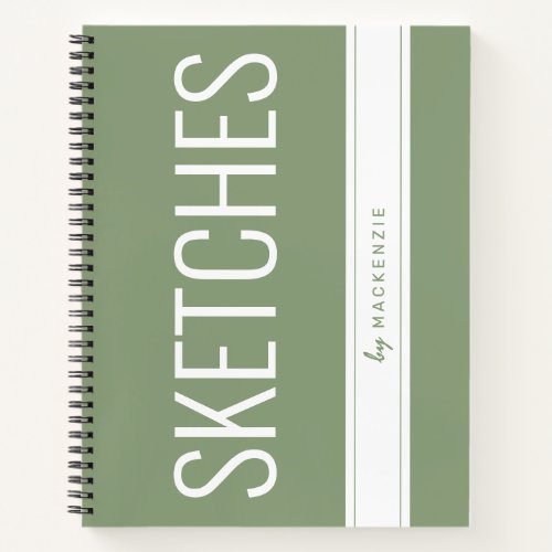 Green Sketchbook Large Print Title Custom Name Notebook