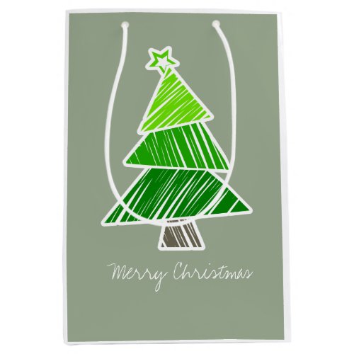 Green Sketchy Christmas Tree Sticker Medium Gift Bag